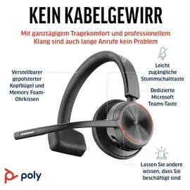 plt Poly Voyager 4310 UC Headset, Ein-Ohr-Bluetooth, Noise Cancelling, für PC/Mac/Mobiltelefon, kompatibel mit Teams, und Zoom – Schwarz