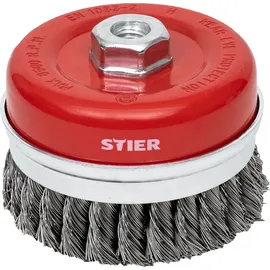 Stier Topfbürste Ø 100 mm, M14, 0,5 mm, gezopft, Stahl