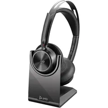 HP Poly Voyager Focus 2 + USB-C/A-Adapter + Ladestation (Kabellos, USB-C, Microsoft Teams), Office Headset, Schwarz