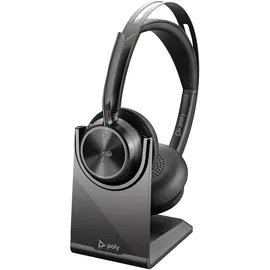 HP Poly Voyager Focus 2 + USB-C/A-Adapter + Ladestation (Kabellos, USB-C, Microsoft Teams), Office Headset, Schwarz