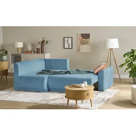 Sofa.de Eckcouch Stoff mit Schlaffunktion 3-Sitzer Blau