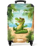 NoBoringSuitcases.com Kinderkoffer, Koffer Personalisiert, Koffer Kinder, Kinder Reisekoffer, Trolley Handgepäck, Kindertrolley, Kinder Koffer mit Rollen, Handgepäck 55x40x20 cm (Krokodil - Grün)