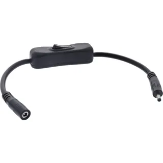 InLine DC Kabel mit Schalter, DC ST/BU 3,5x1,35mm, AWG 18, schwarz, 0,20m