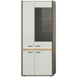 Ebuy24 Falcona Vitrinenschrank 4 Türen inkl. LED Beleuchtung hellgrau.