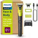 Philips Elektrokörperrasierer OneBlade 360 Face & Body Rasierer Bodygroomer, Abwaschbar, Aufsätze: 3, Ja, 5-in-1-Kammaufsatz, Körperaufsätzen, USB-A-Ladekabel, Transporttasche, App-Konnektivität, 5-in-1-Kammaufsatz, Nass- und Trockenrasur grün