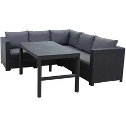 Keter Provence Garten-Lounge anthrazit, Eck-Sofa Inkl. grauen Kissen mit höhenverstellbarem Tisch anthrazit, wetterfest