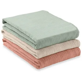 hauck Mullwindeln / Mulltücher / Spucktücher Cuddle N Clean - 3er Set 80 x 80 cm - Sage / Beige / Cork