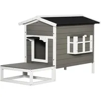 PawHut Katzenhaus mit Terrasse und Balkon 115 x 66,5 x 74,7 cm