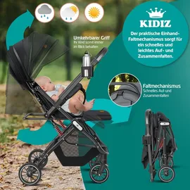 Kidiz KIDIZ® Kinderwagen Kinderbuggy klappbar Liegebuggy Sportwagen Faltbar 360° Räder 5-Punkt Gurt Inkl. Fußsack, Getränkehalter, Regenabdeckung & Moskitonetz verstellbare Rückenlehne & Sonnenverdeck