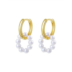 Hey Happiness Paar Ohrhänger Perlen Ohrringe Damen Silber 925 Gold 18K hängend, Silber Creolen Süßwasserperle weiß, Brautschmuck goldfarben