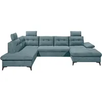 Carryhome Wohnlandschaft, Blau, Kunststoff, 6-Sitzer, U-Form, 324x218 cm, Liegefunktion, seitenverkehrt erhältlich, Schlafen auf Sitzhöhe, Rücken echt, Wohnzimmer, Sofas & Couches, Wohnlandschaften, Wohnlandschaften in U-Form