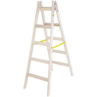 STREND PRO Holzleiter 5 Stufen 1,56m | IDEAL Malerleiter Holz für Malerarbeiten, Renovierungen, Reparaturen | Klappleiter Holz mit EN131 Zertifikat | Haushaltsleiter einschließlich Metallhaken