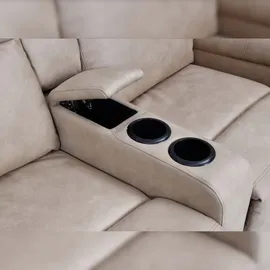 Mendler 2er Kinosessel HWC-K17, Relaxsessel Fernsehsessel Sofa, Nosagfederung Getränkehalter Fach ~ Stoff/Textil beige