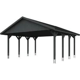 SKANHOLZ Doppelcarport Wallgau 6,20 x 6,00 m schiefergrau mit schwarzen Dachschindeln