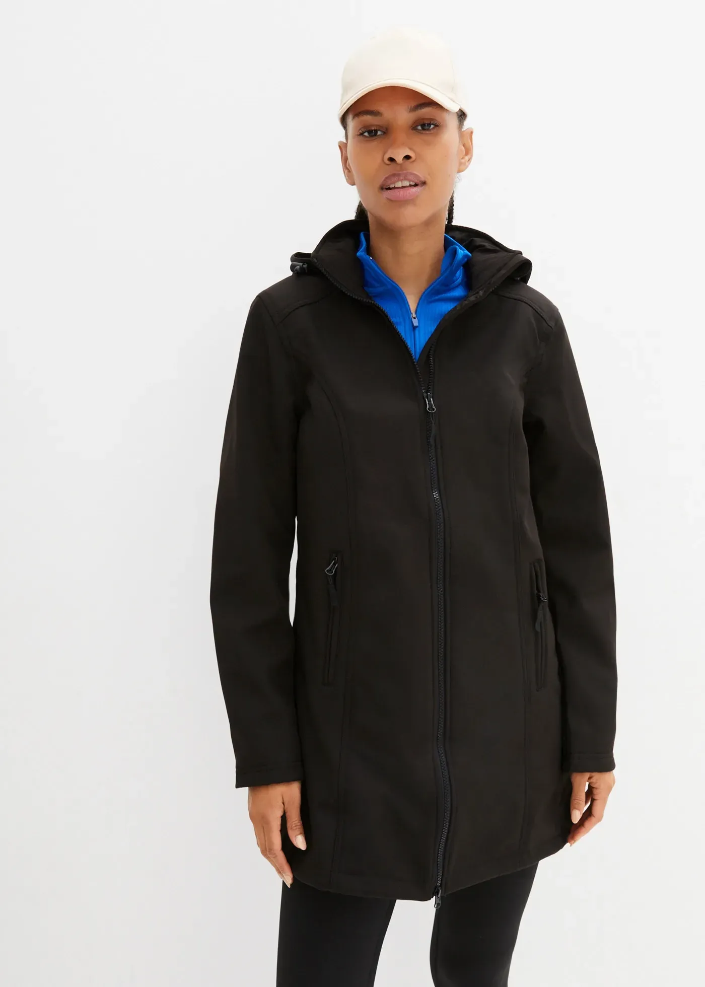 Softshellparka BONPRIX, Damen, Gr. 54, schwarz, Softshell, Aussenseite: 92% Polyester, 8% Elasthan, unifarben, figurumspielend ca. Mitte Oberschenkel, abgesteppte Kante, Jacken, figurbetonter Schnitt, 2-Wege-Reißverschluss, Kordelzüge im Saum