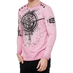 Herren Longsleeve im Vintage-Stil Langarm-Shirt Rundhals Baumwoll-Shirt R-10151 Rosa - S