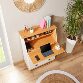 Idimex Sekretär GOMES aus massiver Kiefer weiß/braun, schöner Bürotisch mit Klappe, praktischer Arbeitstisch mit 2 Fächer und 3 Schubladen