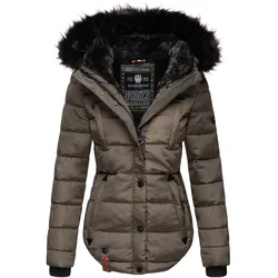 MARIKOO Damen Designer Steppjacke Winter Jacke mit edler Kunstpelz Kapuze Lotusblüte