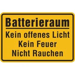 Hinweisschild, Batterieraum, gelb - 300 x 200 x 1.5 mm Kunststoff