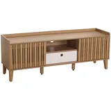 MCW TV-Rack MCW-M48, Lowboard TV-Schrank, Schiebetür 56x150x40cm ~ natur, Schublade weiß