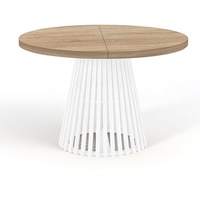 Runder Ausziehbarer Tisch für Esszimmer, DOVER - Industrial/Loft Still mit Lamellenbeine, Durchmesser: 110 / 160 cm, Farbe: Eiche Sonoma / Weiß