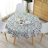 Tischdecke, rund, Durchmesser 150 cm, aus Leinen & Baumwolle, waschbar, schmutzabweisend, einfache Twill-Tischdecke im nordischen Stil, für Küche, Garten, Party, Esstisch (bunte Dreiecke, 150 cm)