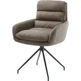 DeLife Esszimmerstuhl Abelia-Flex mit Armlehnen Mikrofaser Taupe Vintage Kreuzgestell konisch Schwarz