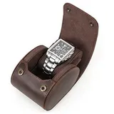 YUBRO-STUDIO Uhrenetui Uhrenbox Einzelnes Fach Reise Aufbewahrung Schnappverschluss braun