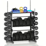 Hantelablage – Hantelscheibenständer für Heim-Fitnessstudio, Peloton-Gewichte für 1224.7 kg, große 3-stöckige Kugelhantel-Rack, Langhantelständer, Workout-Ausrüstung, Krafttraining, Hantelständer