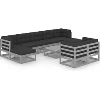 vidaXL 10-tlg. Garten-Lounge-Set mit Kissen Grau Massivholz Kiefer