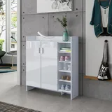 Schuhschrank Flurmöbel 2 Türen mit 4 Verstellbaren Einlegeböden Moderner Hochglanz Schrank Schuhregal Ständer Organizer, Weiß