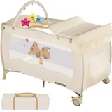 Tectake tectake® Kinder Reisebett, klappbar und höhenverstellbar, 2 Rollen mit Bremsen, inklusive Tragetasche, 132 x 75 x 104 cm
