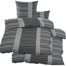 KH-Haushaltshandel Seersucker Bettwäsche 135x200 +80x80cm, grau, quergestreift, bügelfrei, Microfaser