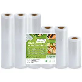 anysea Vakuumierbeutel Vakuumierfolie Vakuumbeutel Lebensmittel Vakumierfolienrollen: Sous Vide Beutel Folienrollen für Folienschweißgerät Vakuumierer, BPA frei 15x1/20x2/28x3/300cm 6 Rollen Folien