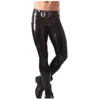 GAYLOP Latex Pants Gummi Latex Mann Feste Hose Hose Männer Skinny Latex Jeans (ohne Gürtel),Schwarz,S - S