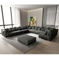 DeLife Wohnlandschaft Clovis XXL Schwarz Hocker Ottomane Links modular