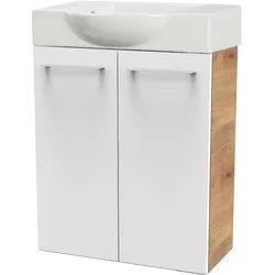 Waschtisch FACKELMANN "SBC", braun (braun, weiß, braun, ast, eiche optik), B:54,5cm H:70,5cm T:31,7cm, Keramik, Holzwerkstoff, Waschtische, bestehend aus Becken und Unterbau, Breite ca. 55 cm