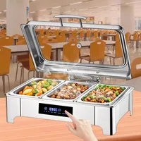 BOVDC Chafing Dish Elektrisch 9L, Wärmebehälter für Speisen Einstellbarer Temperatur, Speisewärmer Buffetwärmer Elektrisch mit Sichtbarer Glasdeckel für Hotels, Buffet, Picknicks(B,1/3 Pan)