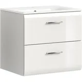 welltime Waschbeckenunterschrank FLORENZ, Breite 60 cm, inkl. Waschbecken, hängende Montage (2-St., TOPSELLER) hochwertige MDF Front, Griff chromglänzend, Badschrank, Bad weiß