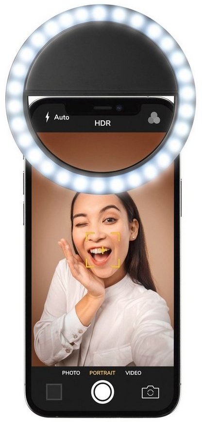Cellularline Ringlicht Universal Selfie Lichtring, mit wiederaufladbarer Batterie, passt an Smartphones, Tablets oder PCs schwarz