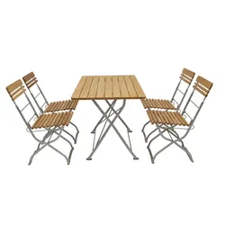 DEGAMO Biergarten - Garnitur MÜNCHEN 5-teilig (4x Stuhl, 1x Tisch 70x110cm), Flachstahl verzinkt + Robinie