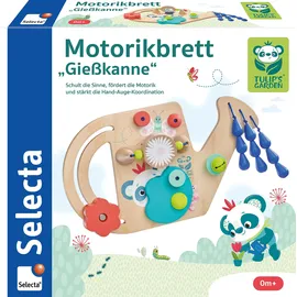 Selecta 61075 Tulips Garden, Motorikbrett Gießkanne, 25 cm, Motorikspielzeug aus Holz, bunt