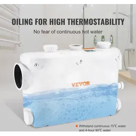 Vevor Hebeanlage 500W Fäkalienhebeanlage 8m Förderhöhe Abwasserpumpe 6600L/h Haushaltspumpe 2900U/min Schmutzwasserpumpe Eingebautes Rückschlagventil Wartungfrei WC Dusche Waschbecken
