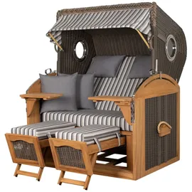 Mr. Deko Strandkorb Komplettset - bene living - Borkum XL Teak - PE grau - Modell 545 - inkl. Liftersystem