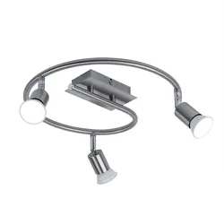 Deckenleuchte Spotleuchte Deckenlampe Deckenrondell mit beweglichen Spots, Stahl gebürstet, gebogener Haltestab, silber, 3x GU10, D 50 cm