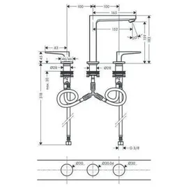 Hansgrohe Metropol 3-Loch Waschtischarmatur Mattschwarz