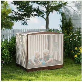 aiyaplay Sandkasten Mit Vordach Und Netztür, 142 X 101,5 Cm Sandkiste Aus Holz Mit Sitzbank, Stauraum, Bodenschutz, Für 4 Kinder 3-6 Jahre Braun - Aiyaplay