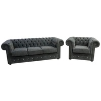 JVmoebel Chesterfield-Sofa, Chesterfield 3+1 Sitzer Garnitur Sofa Couch grau