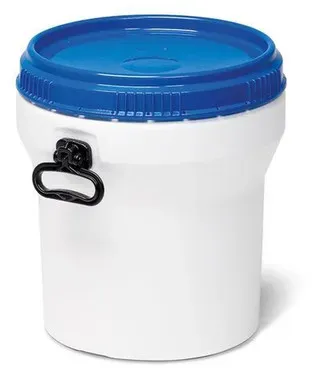 Weithalsfass, aus Kunststoff, 30 l, weiß / blau, nestbar, mit UN-Zulassung, mit Deckel