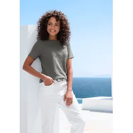 VIVANCE Kurzarmshirt "mit sommerlichem Ajour-Muster", Damen, Gr. 36/38, grün (graugrün), Feinstrick, Obermaterial: 60% Baumwolle, 40% Polyester, figurumspielend, Rundhals, Shirts, aus luftiger Baumwoll-Qualität, Topseller